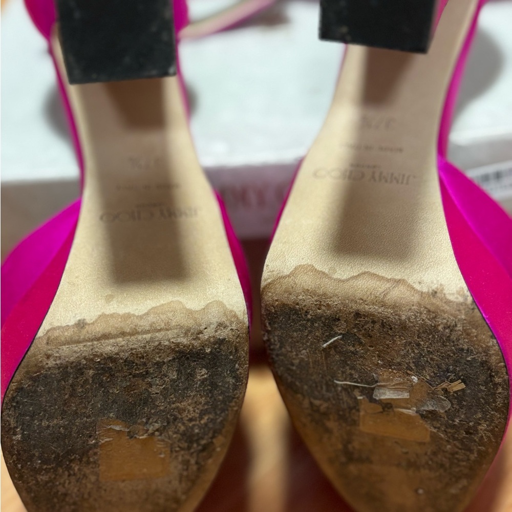 Jimmy Choo Pink Satin Heels with Pearl Detail - Picture 6 of 8